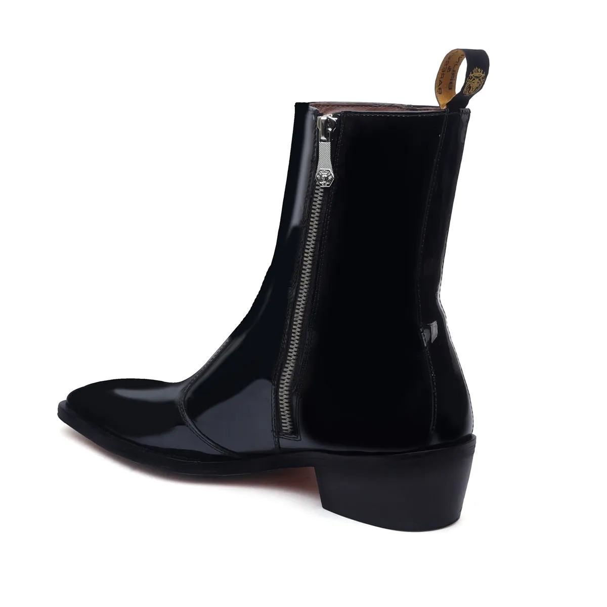 Black Patent Formal Boots Cuban Heel Zipper Closure