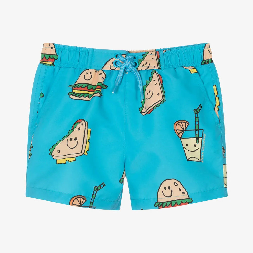 Boys Bright Blue Graphic Swim Shorts