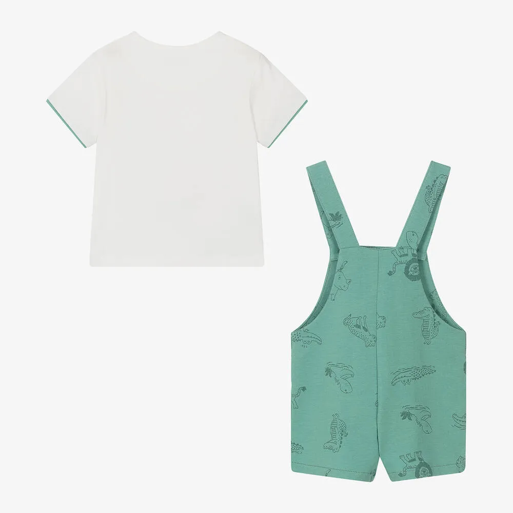 Boys Green Cotton Dungaree Shorts Set