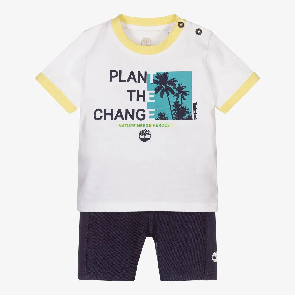 Boys White & Blue Shorts Set