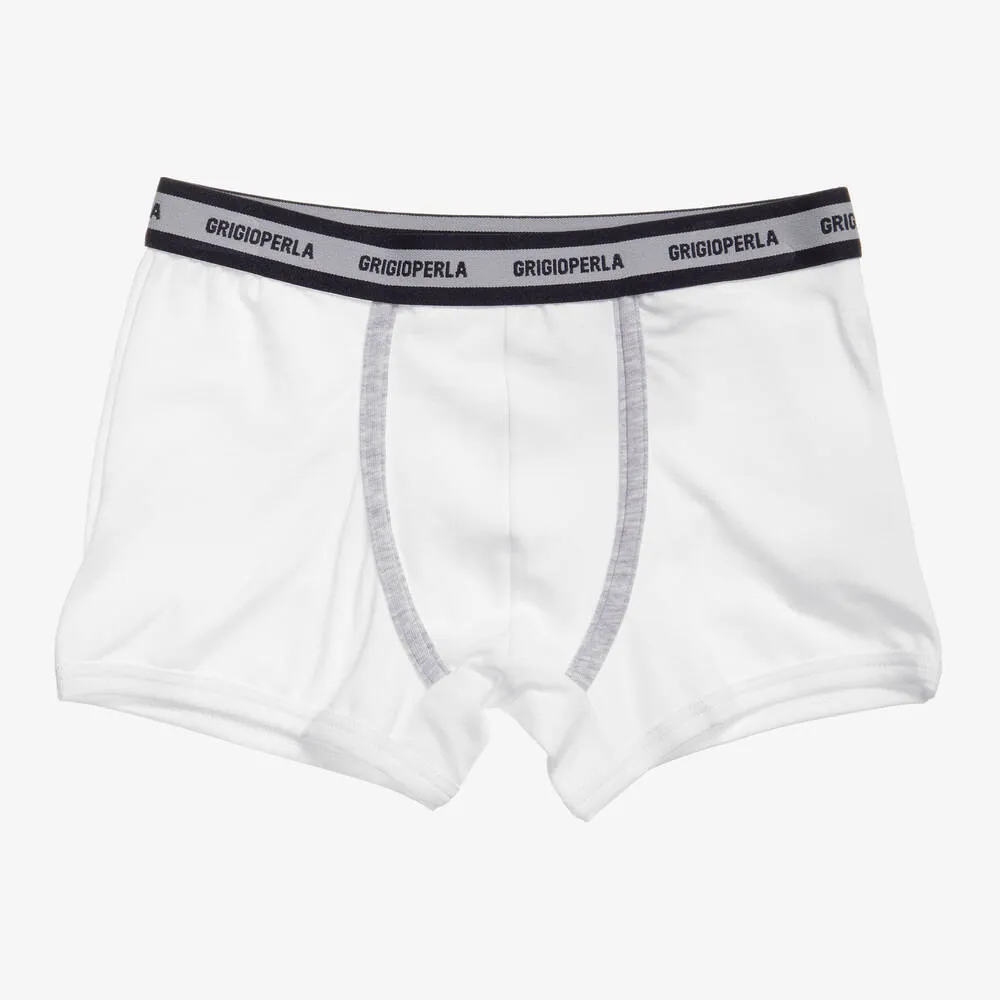 Boys White Cotton Boxer Shorts