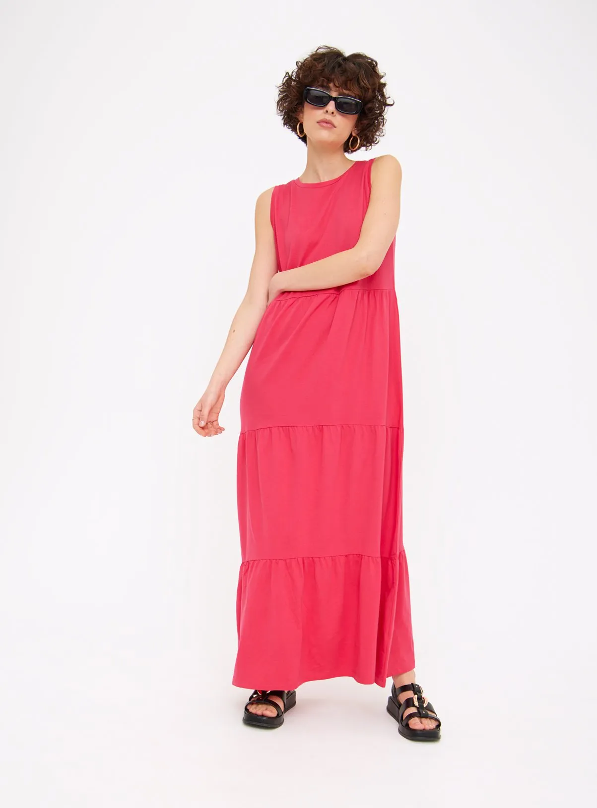 Buy Pink Tiered Jersey Maxi Dress 20S | Dresses | Tu
