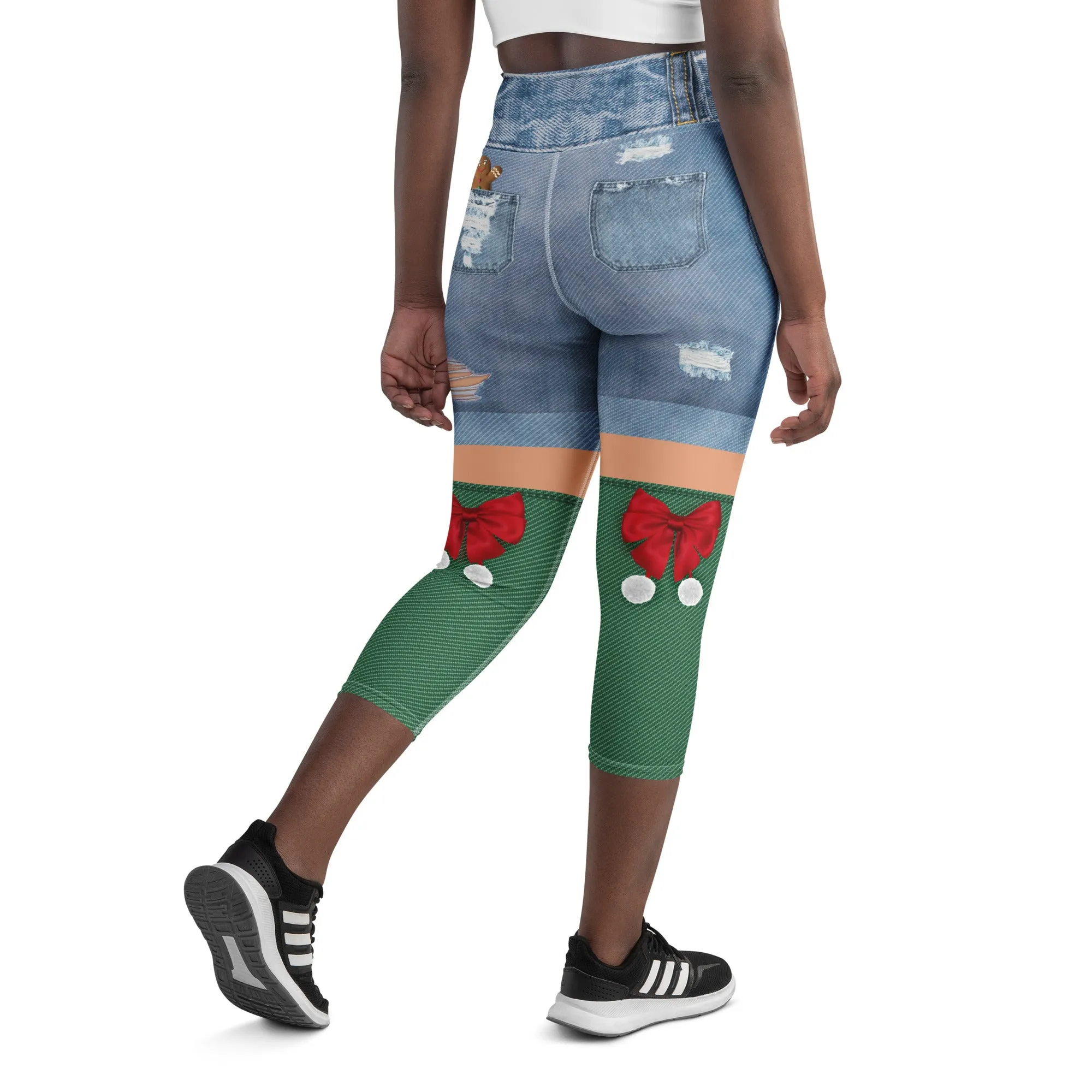 Christmas Denim Shorts Yoga Capris