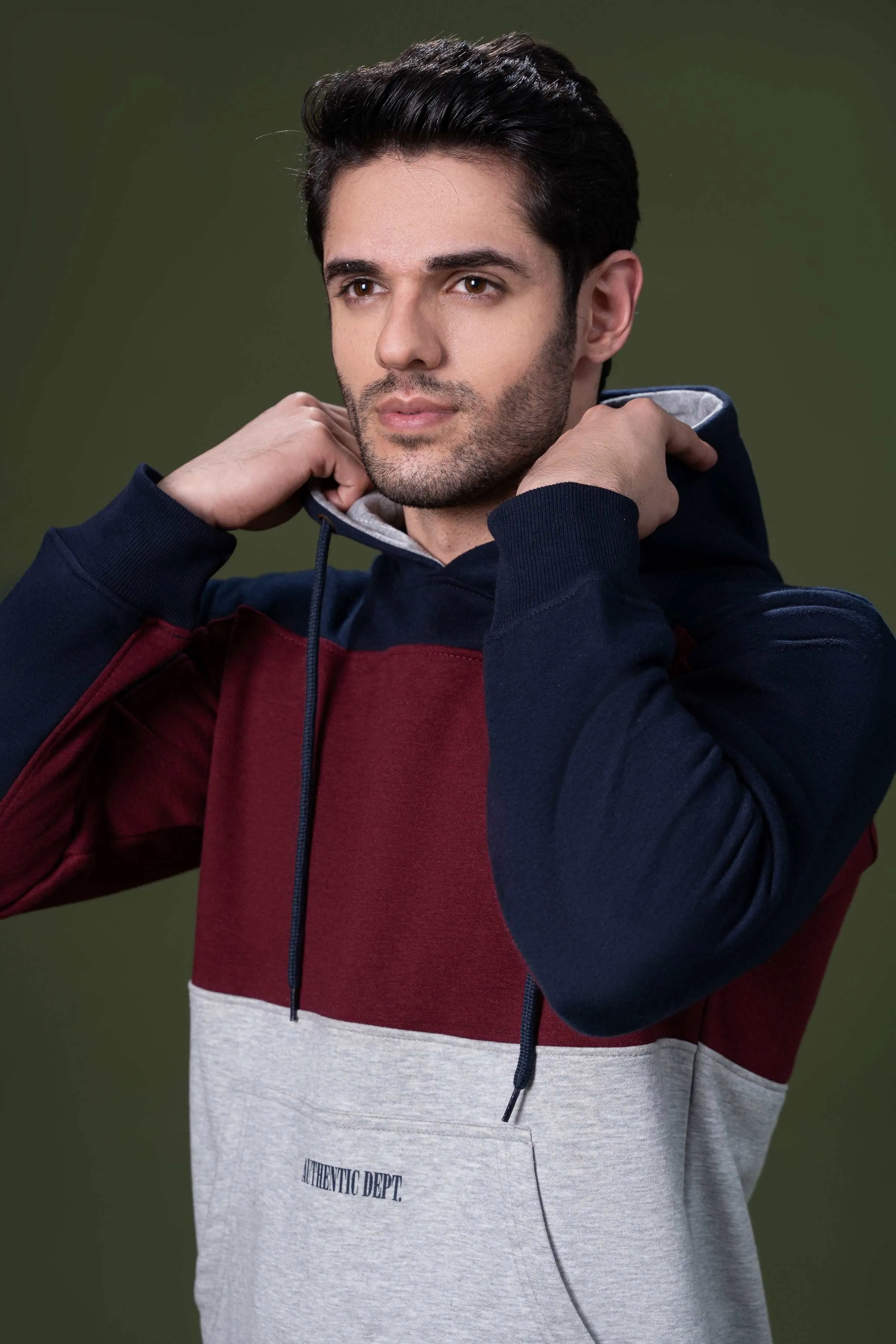 CUT & SEW KANGAROO HOODIES MAHROON NAVY