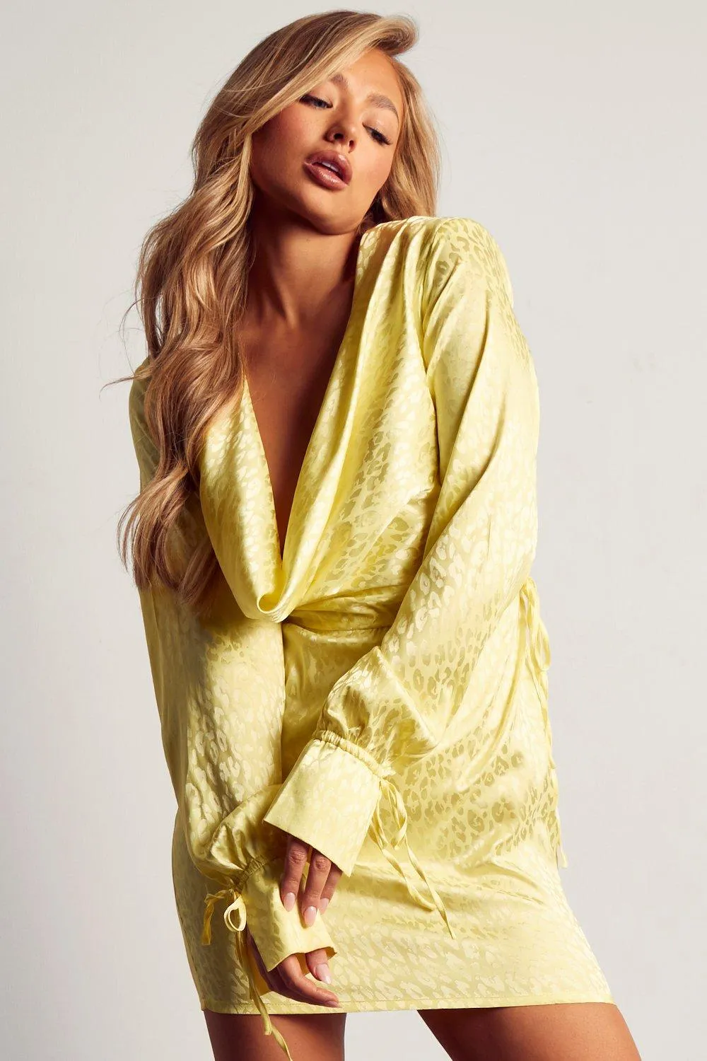Dresses | Satin Jacquard Cowl Neck Mini Dress | MissPap