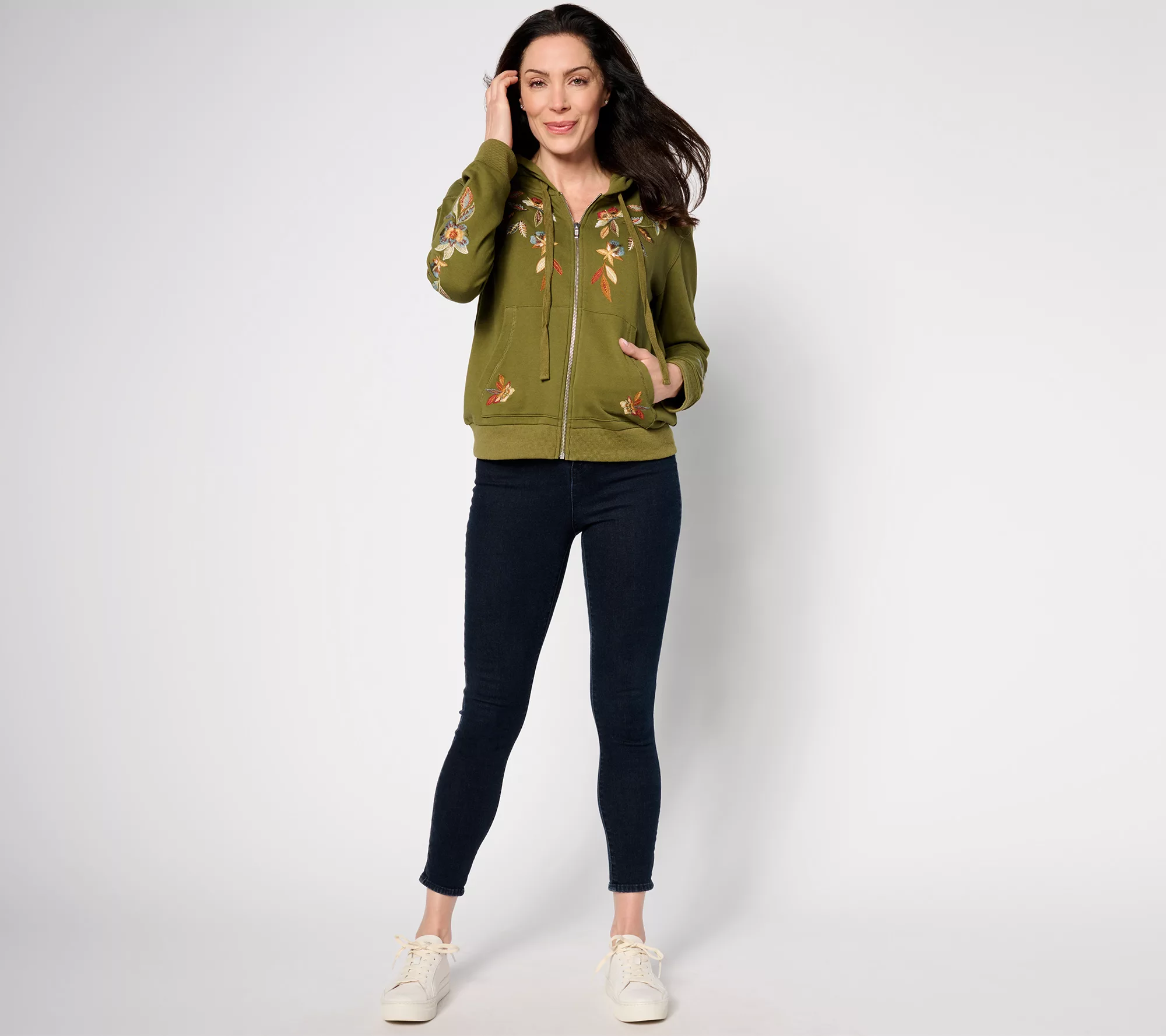 Driftwood Jeans Embroidered Zip-Up Hoodie - Feathery Leaf