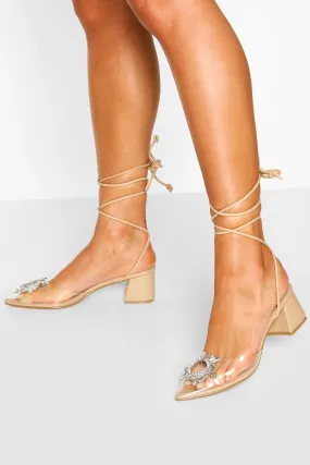 Embellished Pointed Block Heel Ballets