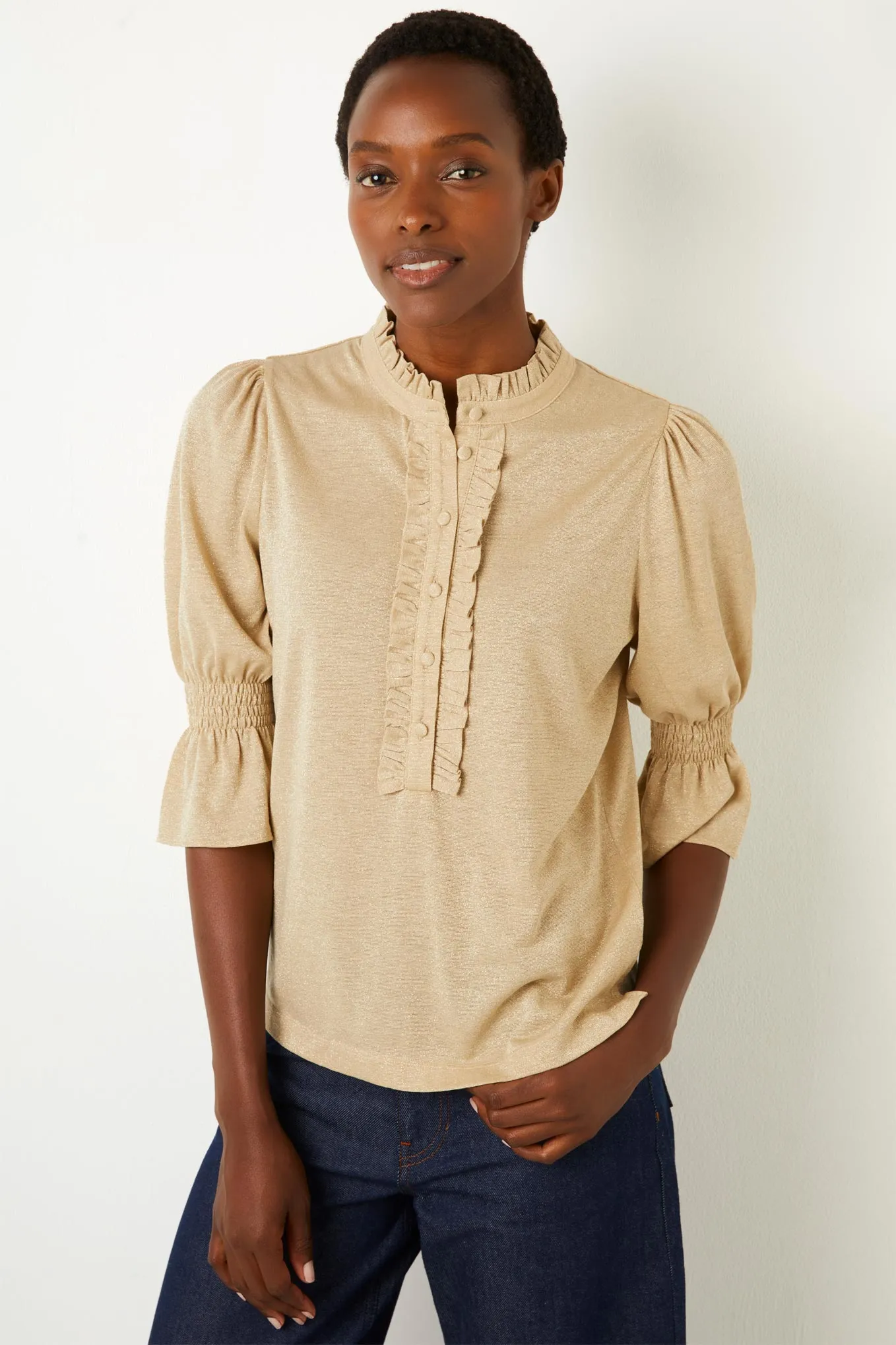 Flora Frill Jersey Top - Gold