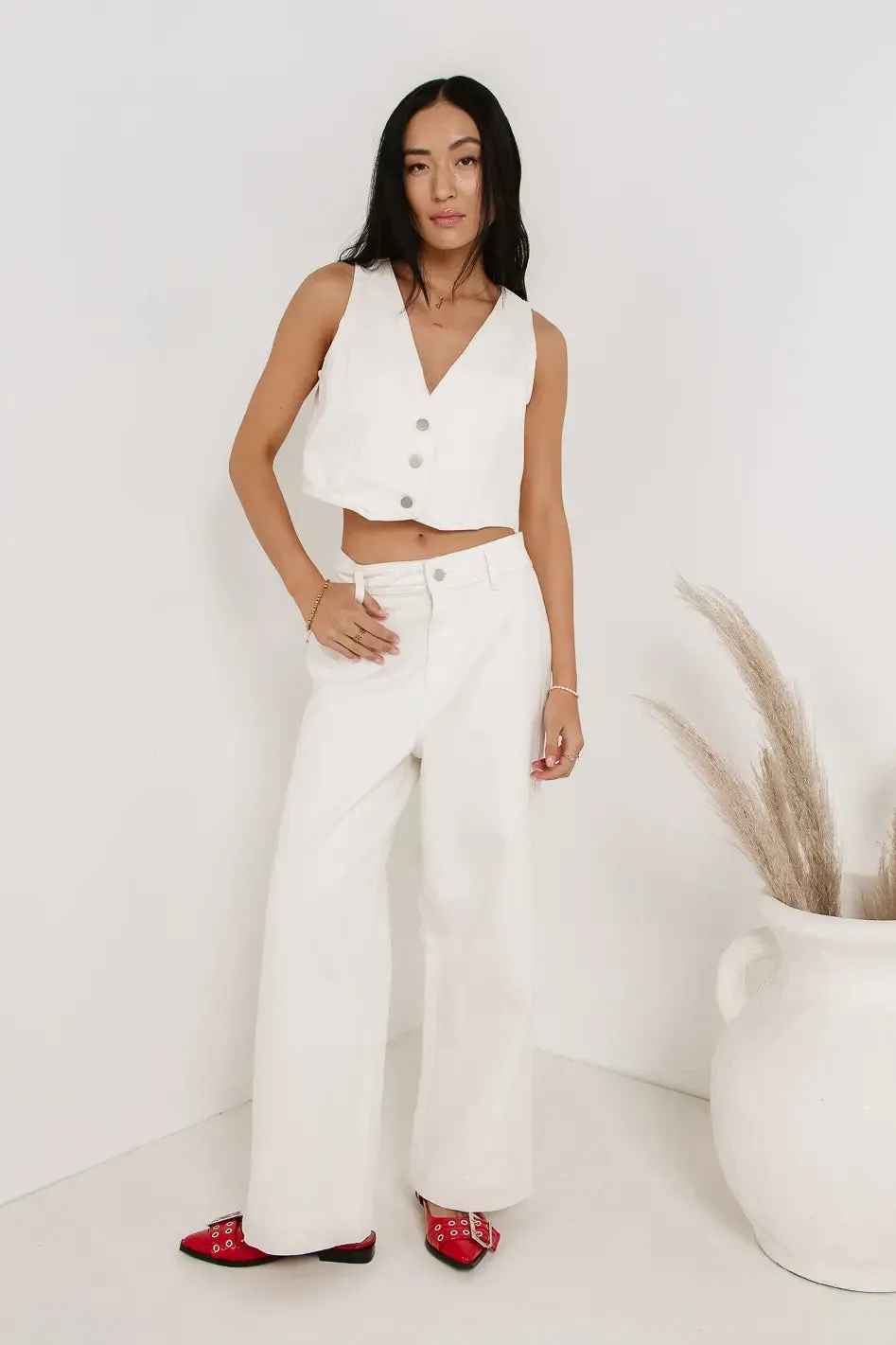 Georgia Wide Leg Jeans in Cream - FINAL SALE