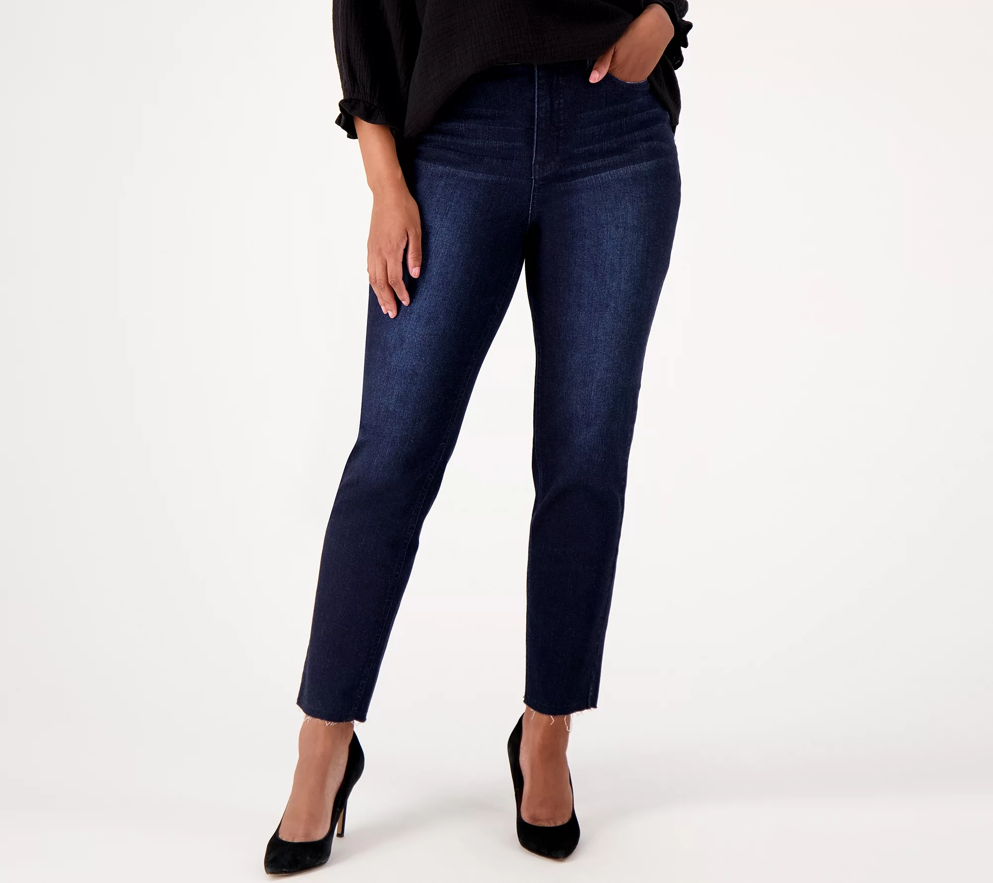 Girl With Curves Raw Hem Petite Girlfriend Jeans