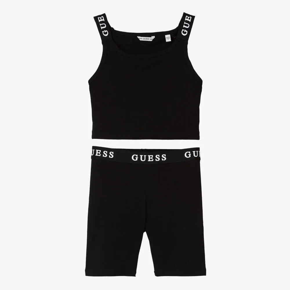 Girls Sporty Black Cotton Shorts Set