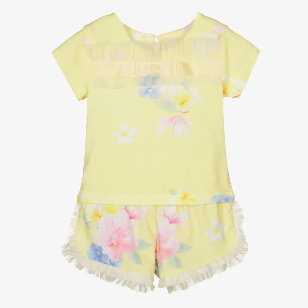 Girls Yellow Cotton Shorts Set