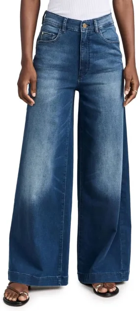 Hepburn Stretch Denim Wide Leg Jeans - Orlena Blue