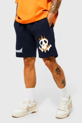 Loose Fit Skull Graphic Jersey Shorts