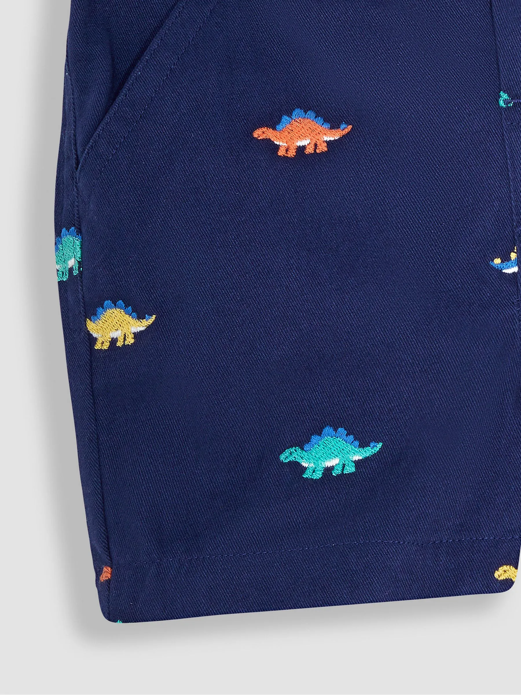 Navy Blue Stegosaurus Embroidered Twill Shorts