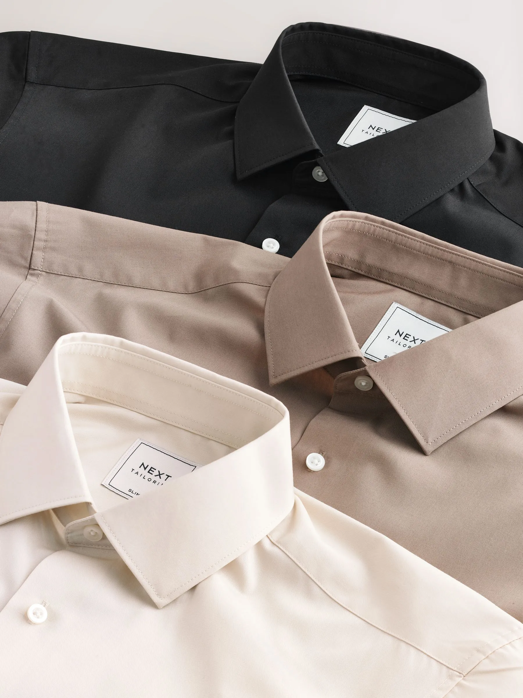 Neutral/Ecru/Black Slim Fit Easy Care Textured Single Cuff Smart Shirts 3 Pack
