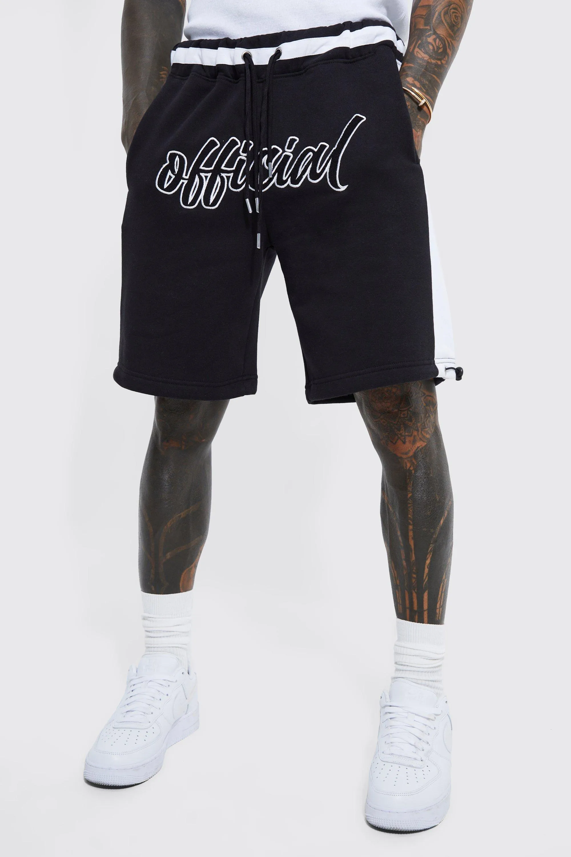 Oversized Applique Side Stripe Jersey Short