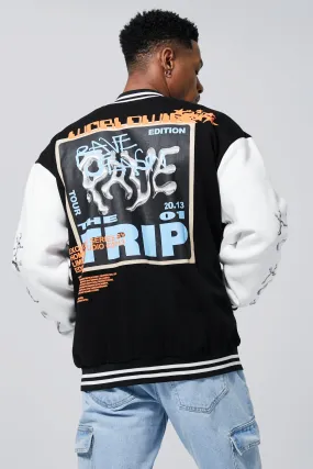 Oversized Graphic Jersey Harrington | boohooMAN UK