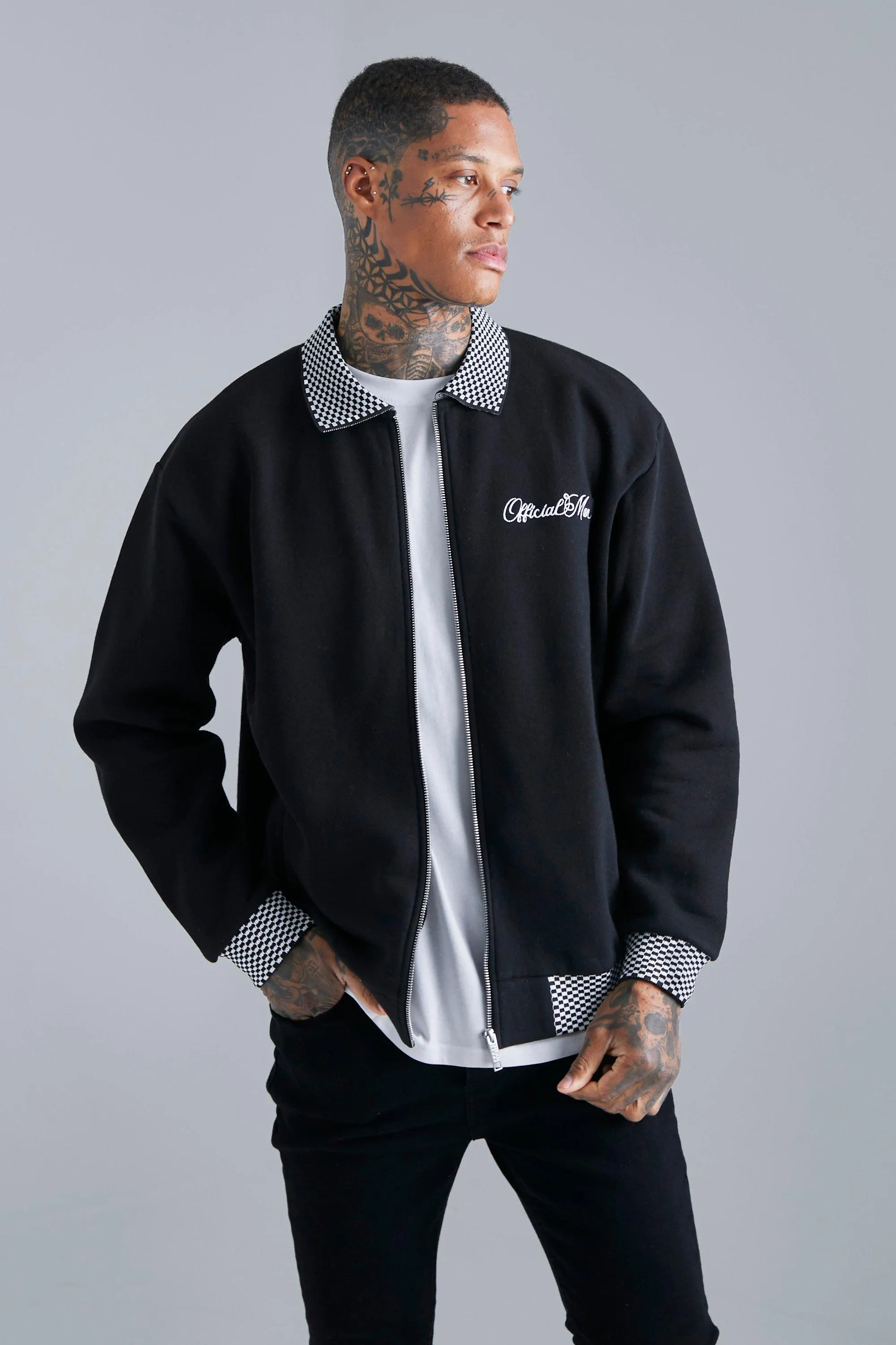 Oversized Official Checkerboard Jersey Jacket | boohooMAN UK