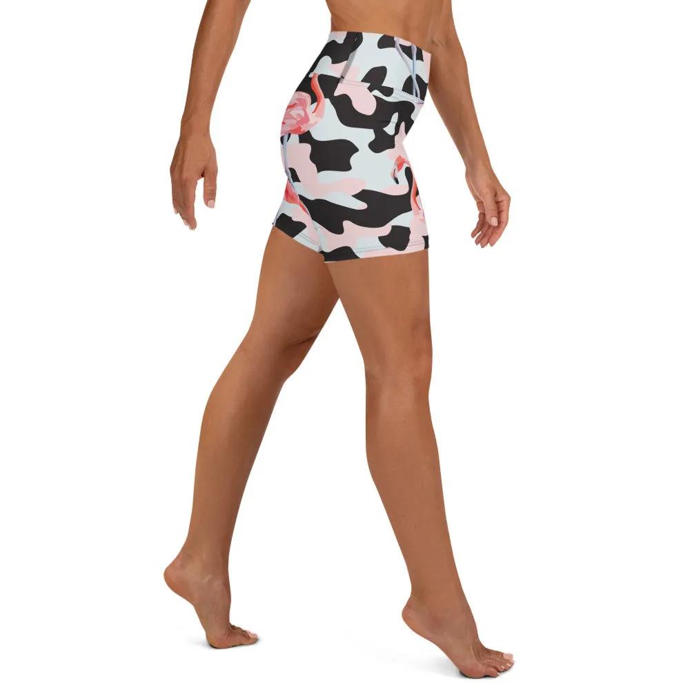 Pink Flamingo Camo Yoga Shorts