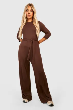 Plus Basic Jersey Knit Belted Jumpsuit