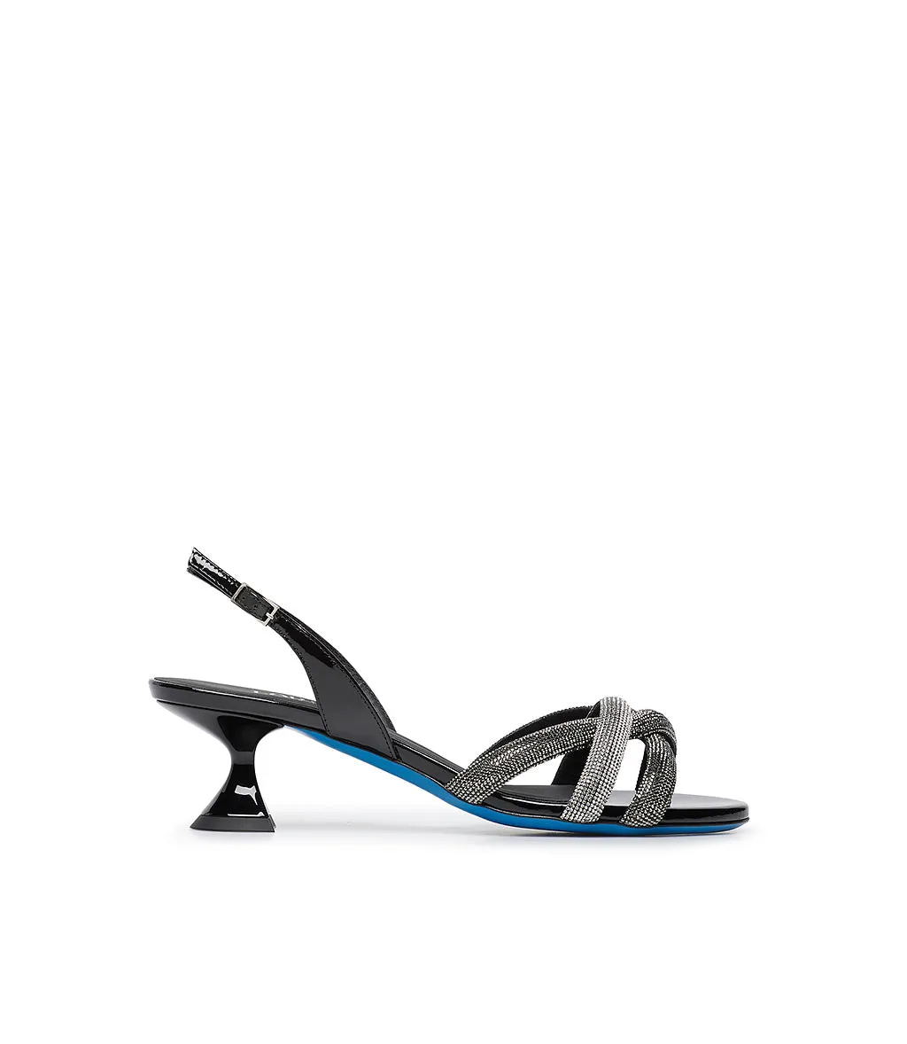 Rhinestones black patent leather sandals