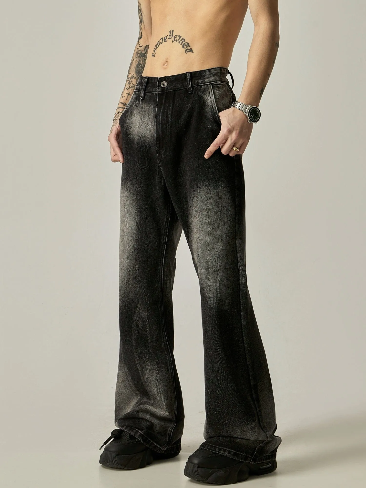 RT No. 11283 WASHED BLACK RELAX STRAIGHT JEANS