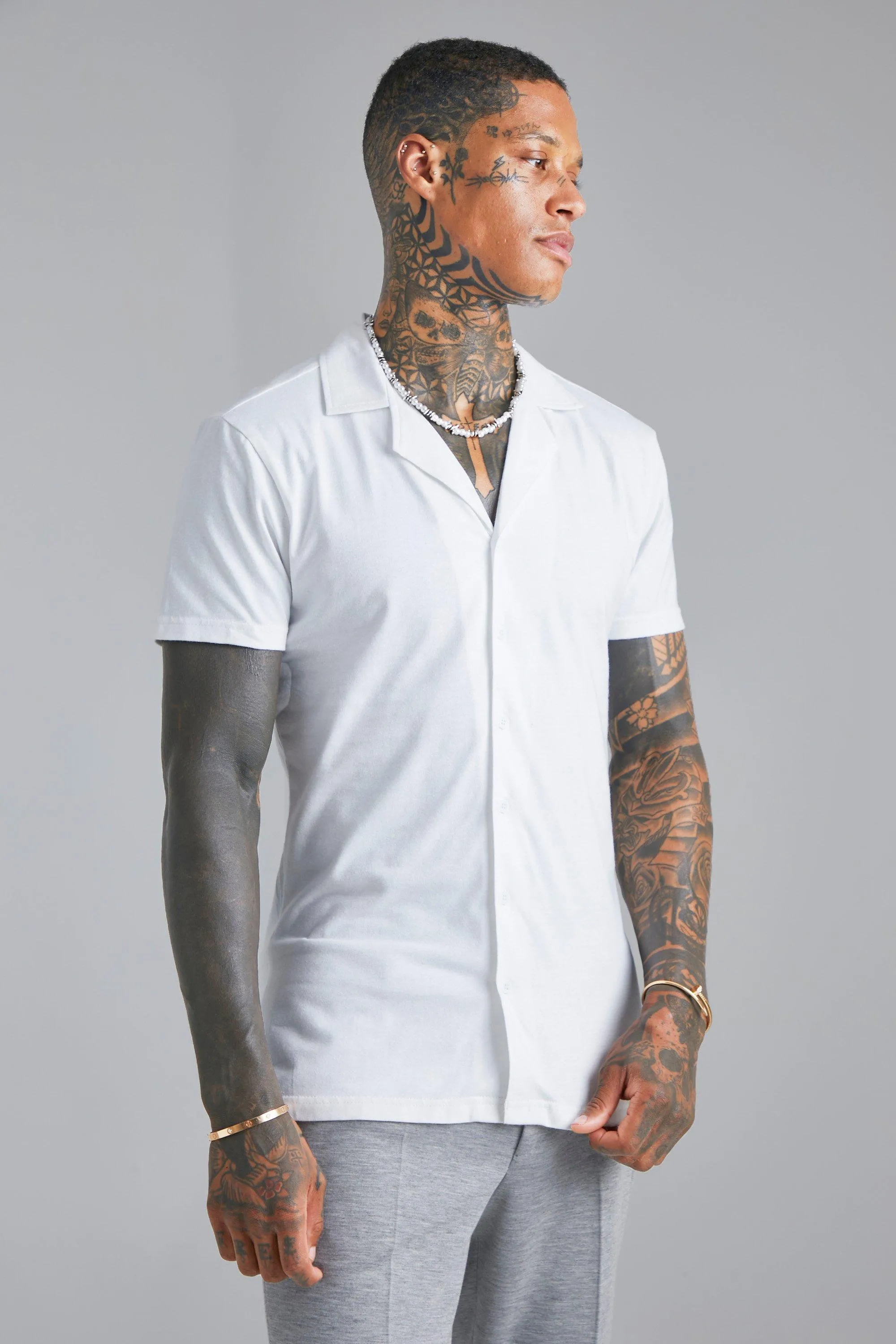 Short Sleeve Revere Muscle Jersey Shirt 