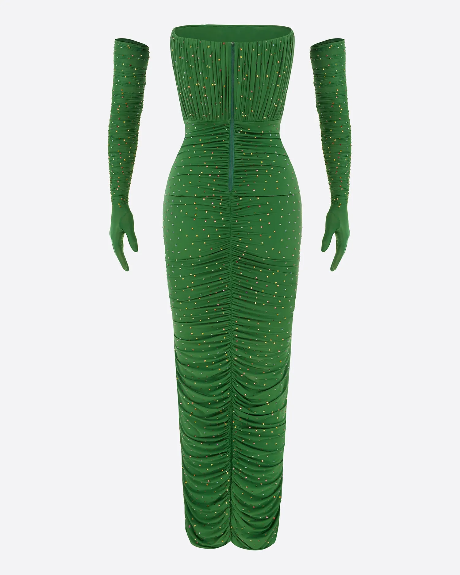 Strapless Ruched Column in Crystal Jersey