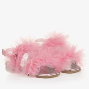 Teen Girls Pink Ruffle Tulle Sandals